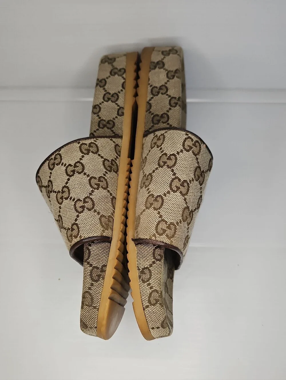 Authentic Gucci GG Supreme Canvas Slides Sandals Men's Size 9 Brown Monogram Log